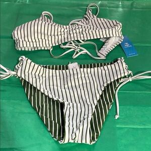Cupshe Green and White Striped Bikini